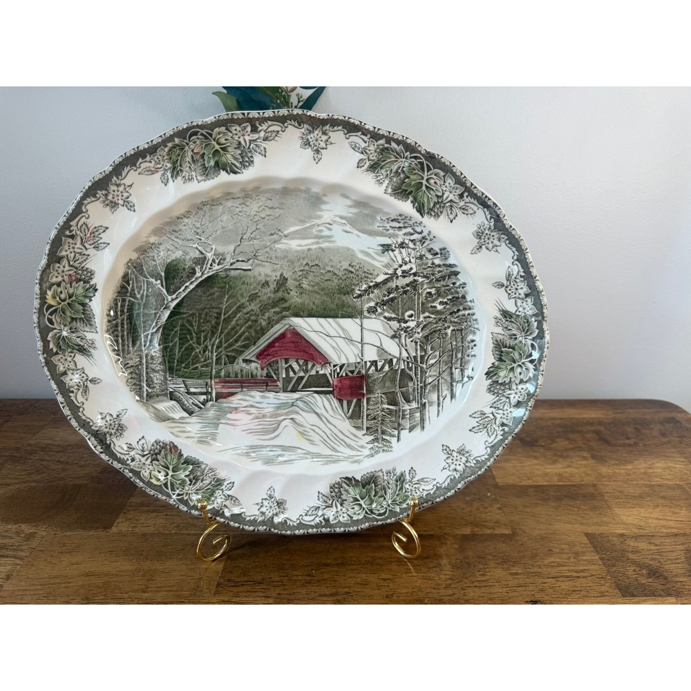 Johnson Brothers Friendly Village‎ Covered Bridge Oval Serving Platter Farmhouse